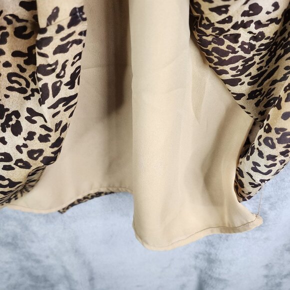 Womens Valerie Stevens Brown Leopard Print 100% Silk Midi Skirt Side Zip Size 12 - Picture 4 of 9